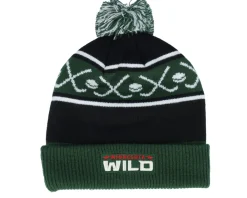 Pom Beanies-Outerstuff Kids Minnesota Wild Face-off Cuff Pom Beanie Fir/Black Pom - Green, Black