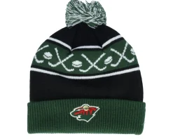 Pom Beanies-Outerstuff Kids Minnesota Wild Face-off Cuff Pom Beanie Fir/Black Pom - Green, Black