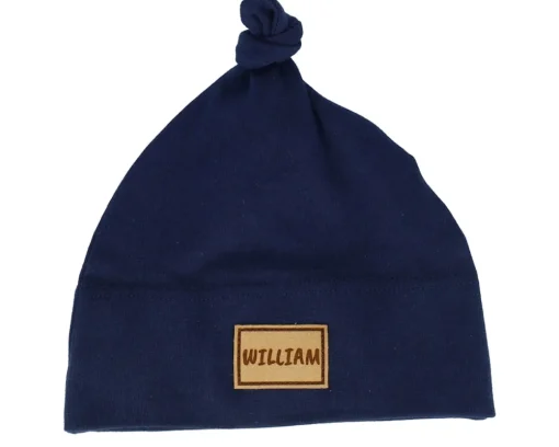 Best Babybugz Kids Navy One-knot Engraved Suede Patch Beanie - Blue