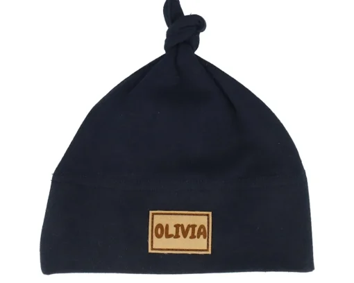 Best Babybugz Kids Navy One-knot Engraved Suede Patch Beanie - Blue