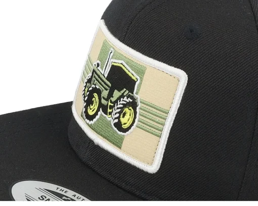 Hot Kiddo Cap Kids Old Tractor Big Patch Snapback - Black