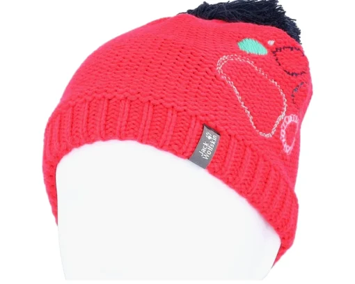 Kids-Jack Wolfskin Kids Paw Knit Cap Pink Dahlia Pom -