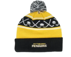 Fashion Outerstuff Kids Pittsburgh Penguins Face-off Cuff Beanie /Yellow Pom - Black