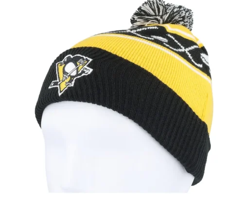 Fashion Outerstuff Kids Pittsburgh Penguins Face-off Cuff Beanie /Yellow Pom - Black