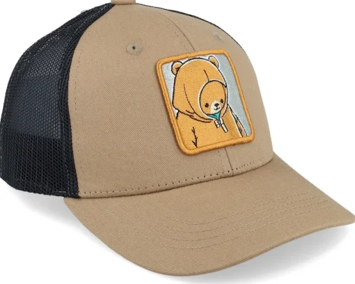 Best Kiddo Cap Kids Smiling Teddy Patch Caramel/Black Trucker -