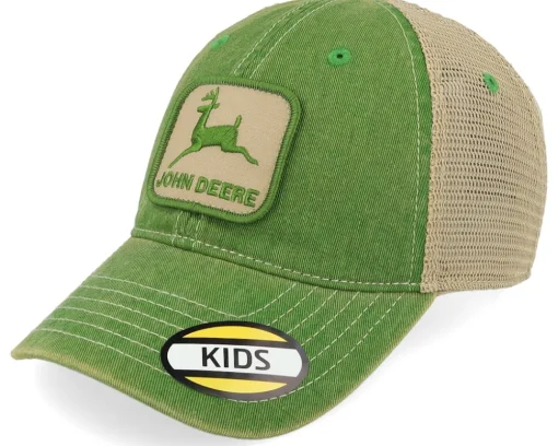 Trucker | Kids-John Deere Kids Stone Washed Logo Cap Ivory/Dark Green Trucker -