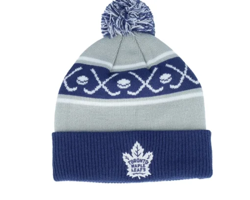 Pom Beanies | Kids-Outerstuff Kids Toronto Maple Leafs Face-off Cuff Beanie Blue/Grey Pom - Grey, Blue