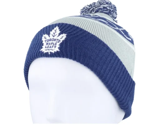 Pom Beanies | Kids-Outerstuff Kids Toronto Maple Leafs Face-off Cuff Beanie Blue/Grey Pom - Grey, Blue