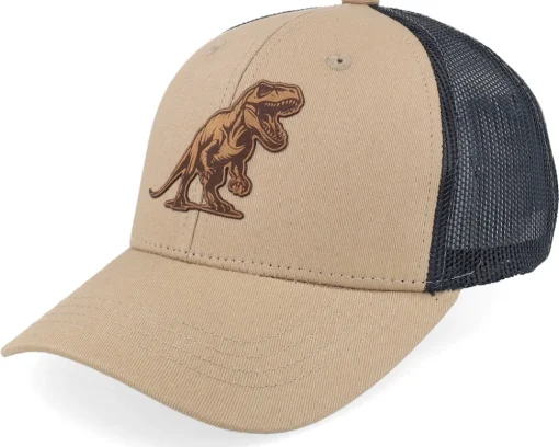 Kids | Trucker-Kiddo Cap Kids T-rex Dino Brown Patch Caramel/Black Trucker -