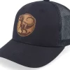 Kids-Kiddo Cap Kids T-rex Dino Brown Round Patch Black Trucker -