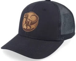 Kids-Kiddo Cap Kids T-rex Dino Brown Round Patch Black Trucker -