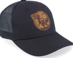 Kids-Kiddo Cap Kids T-rex Dino Brown Round Patch Black Trucker -