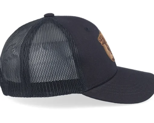 Kids-Kiddo Cap Kids T-rex Dino Brown Round Patch Black Trucker -