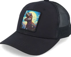 Hot Kiddo Cap Kids T-rex With Sun Glasses Patch Trucker - Black