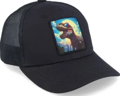 Hot Kiddo Cap Kids T-rex With Sun Glasses Patch Trucker - Black