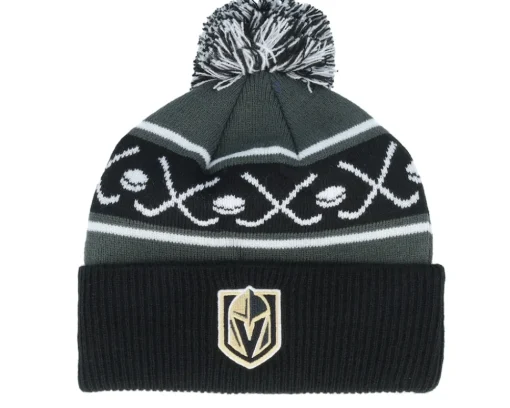 Online Outerstuff Kids Vegas Golden Knights Face-off Beanie Pom - Black