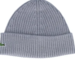 Kids-Lacoste Kids Wool Beanie Grey Cuff -