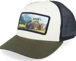 Kids-Kiddo Cap Kids Yellow Tractor Ivory/Black/Dark Mesh Trucker - White