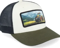 Kids-Kiddo Cap Kids Yellow Tractor Ivory/Black/Dark Mesh Trucker - White
