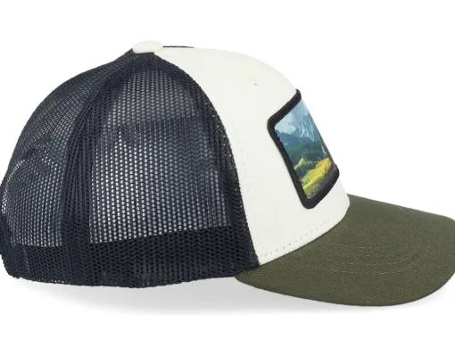 Kids-Kiddo Cap Kids Yellow Tractor Ivory/Black/Dark Mesh Trucker - White