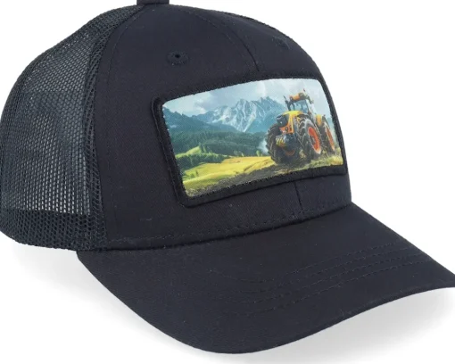 Hot Kiddo Cap Kids Yellow Tractor Patch Trucker - Black