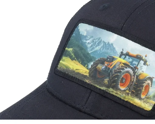 Hot Kiddo Cap Kids Yellow Tractor Patch Trucker - Black