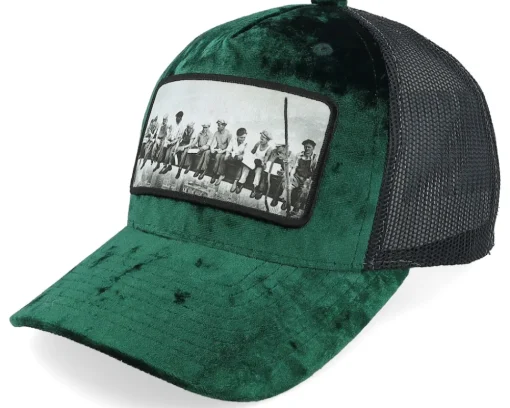 Trucker-Public Domain Kids Youth Lunch Atop A Skyscraper Velvet /Black Trucker - White