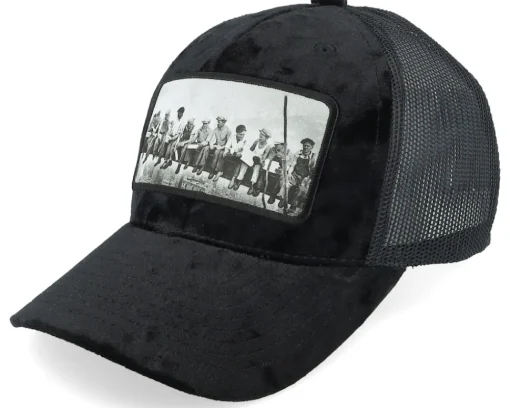 Trucker-Public Domain Kids Youth Lunch Atop A Skyscraper Velvet /Black Trucker - White