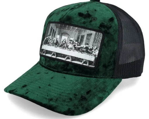 Trucker | Velvet Caps-Public Domain Last Supper /Black Velvet Trucker - Green