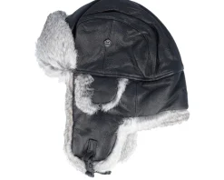 Trapper-MJM Hats Leather Nl-fl/Rabbit Black/Greymel. Trapper -