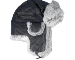Trapper-MJM Hats Leather Nl-fl/Rabbit Black/Greymel. Trapper -