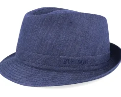 Trilby Hats-Stetson Linen Navy Trilby -