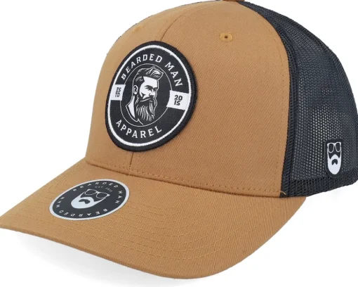 Trucker-Bearded Man Logo 25 Retro 2 Tone Caramel/Black Trucker -