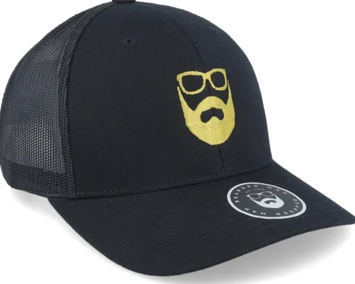 Adjustable | Trucker-Bearded Man Logo Black/Gold Trucker -