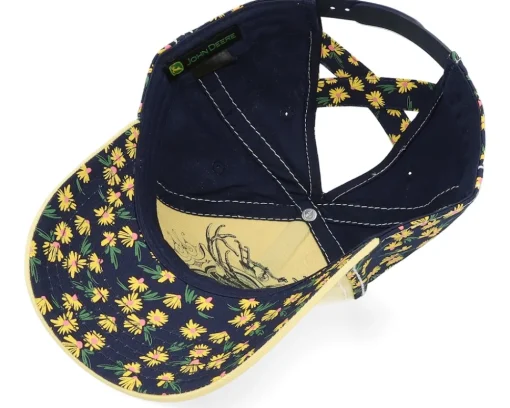 New John Deere Logo Cap Ponytail Black/Yellow Adjustable -