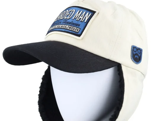 Discount Bearded Man Logo Off White/Blue Golfer Beige/Black Earflap -