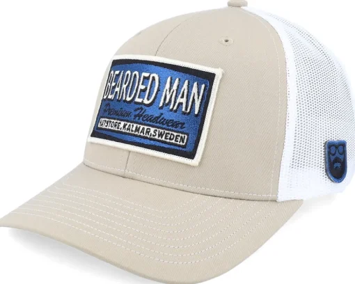 Trucker-Bearded Man Logo Off White/Blue Khaki/White Trucker -