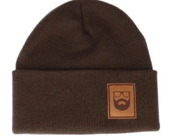 Online Bearded Man Logo Patch Chocolate Brown Beanie -