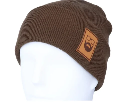 Online Bearded Man Logo Patch Chocolate Brown Beanie -