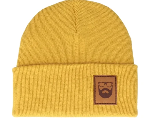 Fashion Bearded Man Logo Patch Mustard Beanie -