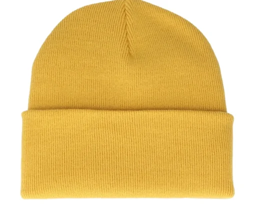 Fashion Bearded Man Logo Patch Mustard Beanie -
