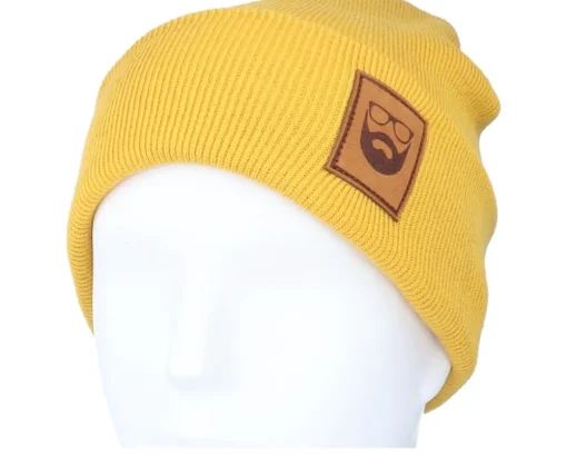Fashion Bearded Man Logo Patch Mustard Beanie -
