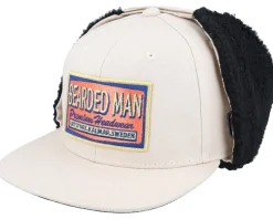 Earflap-Bearded Man Logo Patch Red/Blue Canvas /Black Earflap - Beige