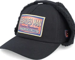 Dad Cap | Earflap-Bearded Man Logo Patch Red/Blue Golfer Cotton Earflap - Black
