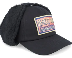 Dad Cap | Earflap-Bearded Man Logo Patch Red/Blue Golfer Cotton Earflap - Black