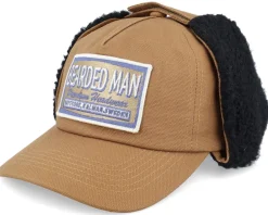 Dad Cap | Earflap-Bearded Man Logo Patch Red/Blue Golfer Cotton Earflap - Black