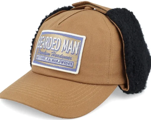 Dad Cap | Earflap-Bearded Man Logo Patch Red/Blue Golfer Cotton Earflap - Black