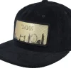 Snapback-Iconic London Gold Patch Black Cord A-frame Trucker -