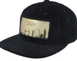 Snapback-Iconic London Gold Patch Black Cord A-frame Trucker -