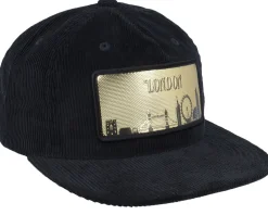 Snapback-Iconic London Gold Patch Black Cord A-frame Trucker -